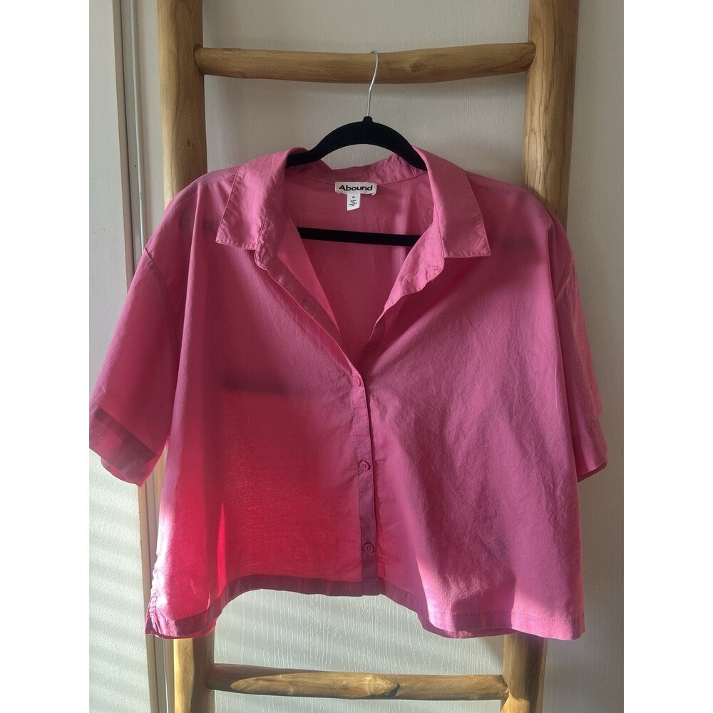 Abound Pink Solid Woven Cotton Collared Button-Up Short Sleeve Shirt Size XL